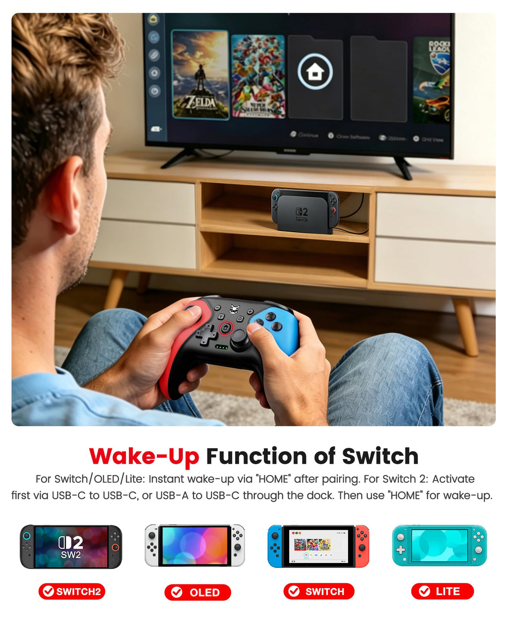 HELLCOOL Switch Controller, Kabellos Switch Pro Controller für Switch/Lite/OLED Konsole, Macro/Turbo/Aufwachfunktion, Präzise Steuerung, Dual Motors Vibration, 15 Std Spieldauer