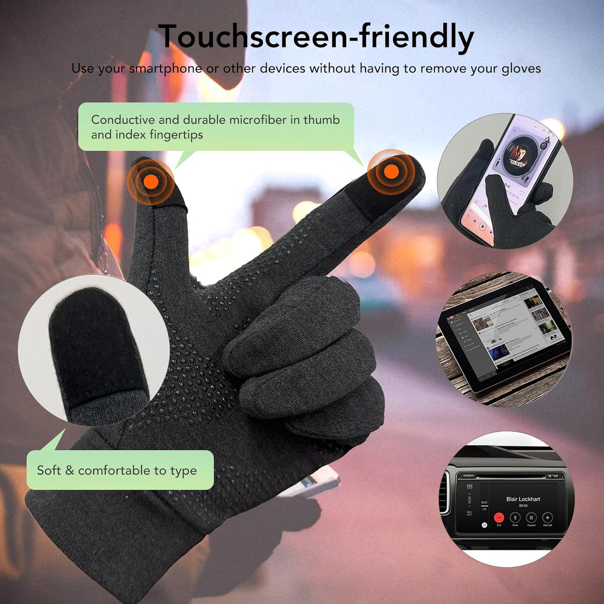 Unigear Touchscreen Handschuhe, Herren Damen Sporthandschuhe Handschuhfutter Outdoor Laufhandschuhe Warme Winddichte Winterhandschuhe Anti-Rutsch Full Finger für Laufen, Fahren, Radfahren, Wandern