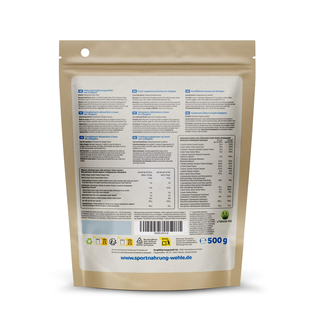Wehle Collagen Pulver – 1000g Peptide Typ 1, 2 & 3, Kollagen Hydrolysat