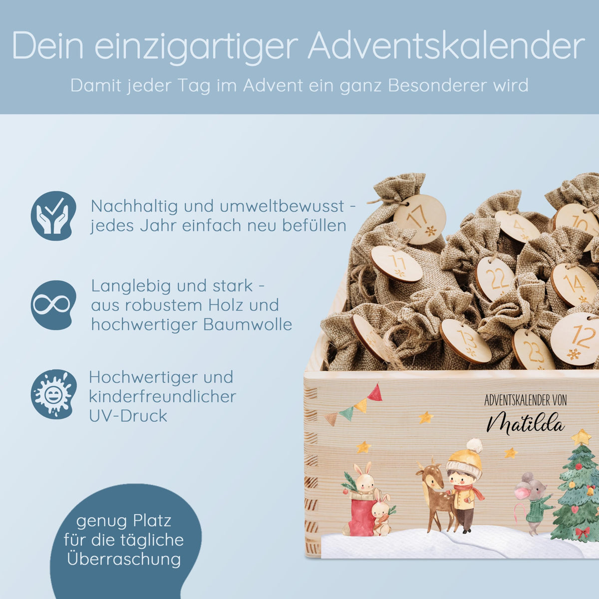 Bärenfreunde Personalisierter Adventskalender zum Befüllen, Holz, Baum