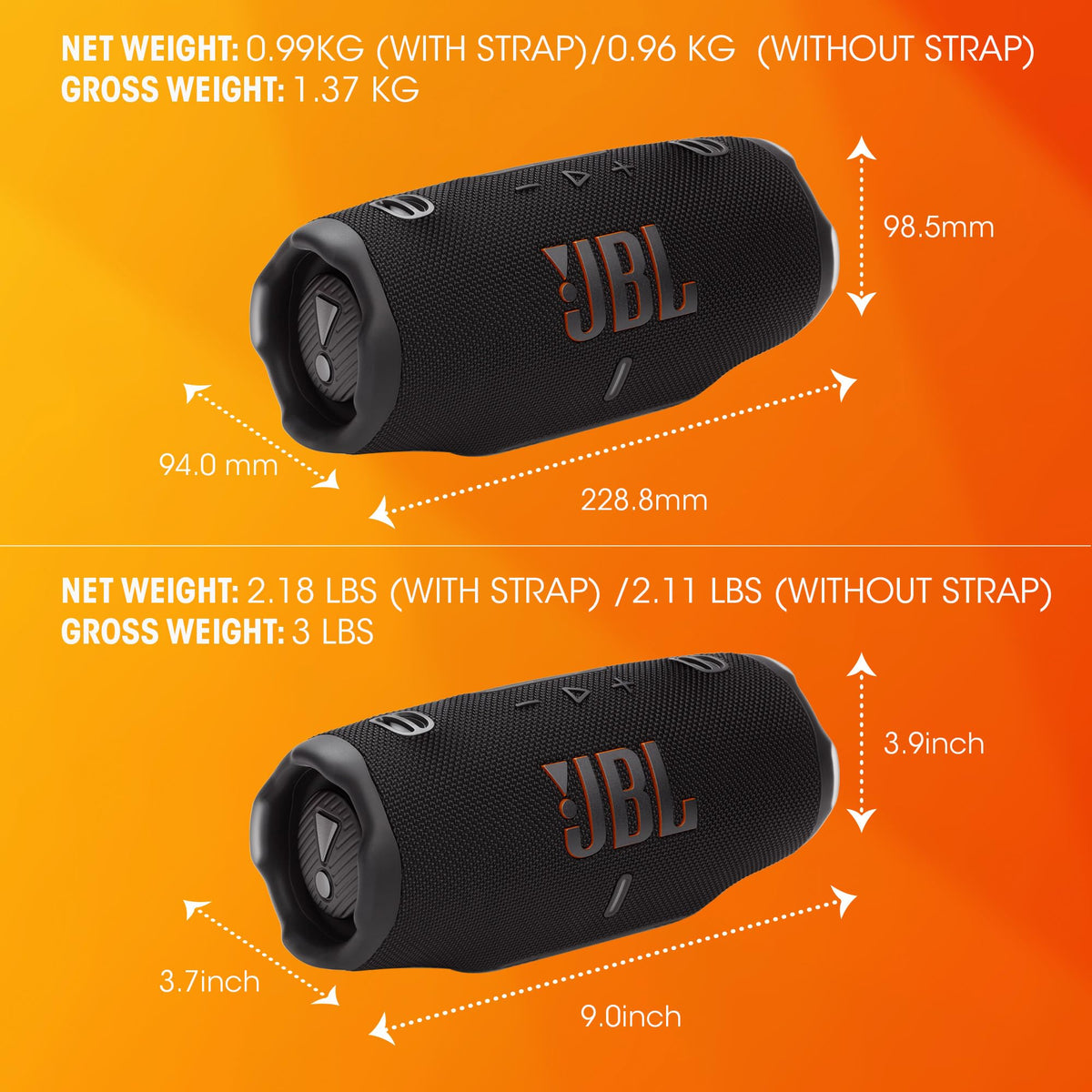 JBL Charge 6, Tragbarer Bluetooth-Lautsprecher, IP68 Zertifiziert -Schwarz
