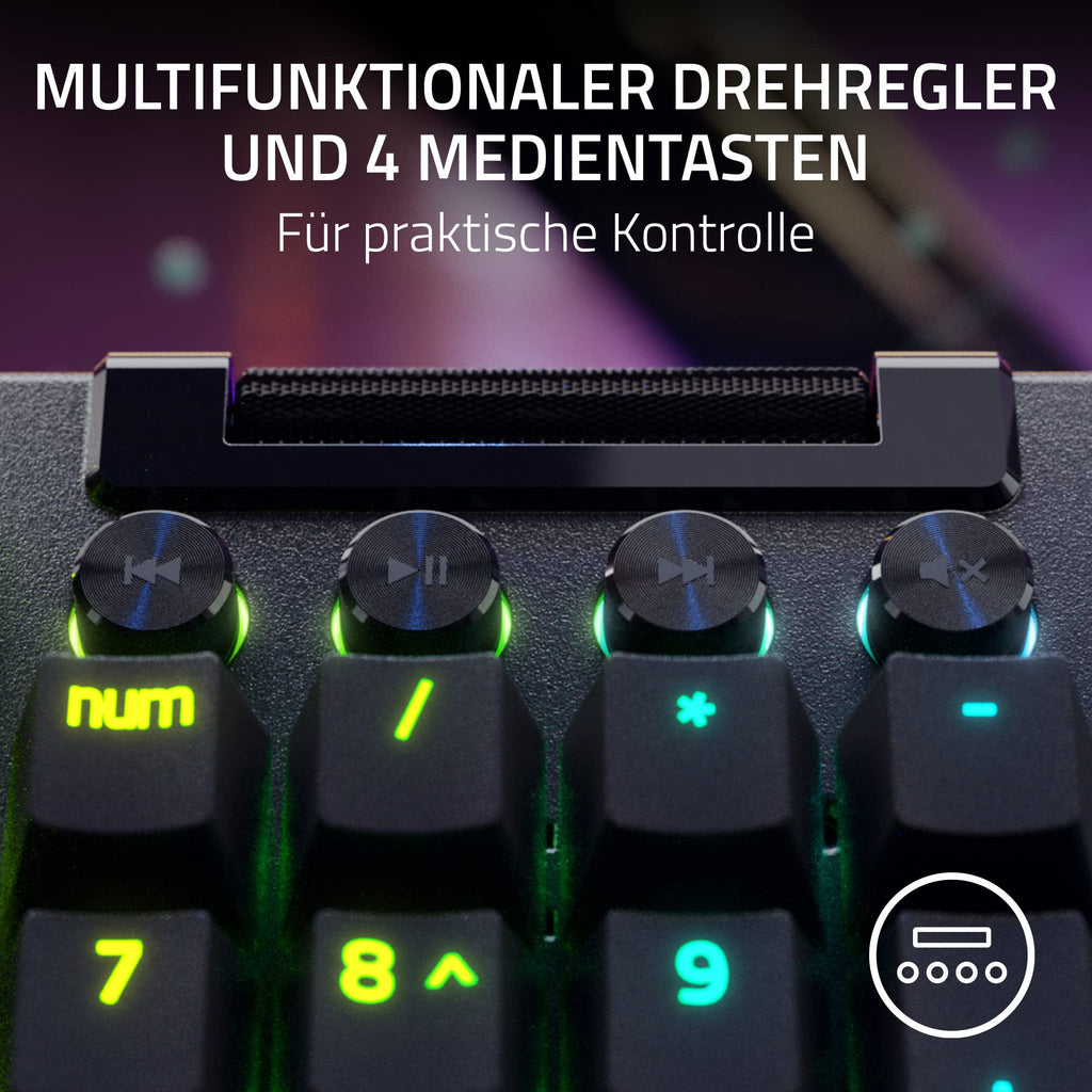 Razer BlackWidow V4 - Mechanische Gaming-Tastatur Chroma RGB (Mechanische Yellow Switches, 6 eigene Makro-Tasten, Doubleshot-ABS-Tastenkappen) QWERTZ DE-Layout | Schwarz