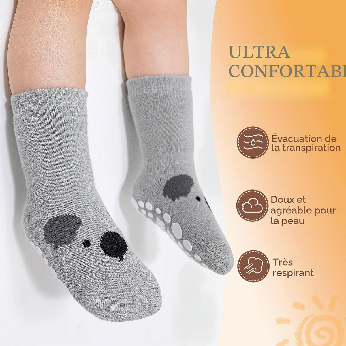 SockWaddles Chaussettes de bébé, 5 paires de chaussettes antidérapantes ABS respirantes pour enfants, chaussettes de bébé en coton, garçons et filles avec des animaux et des licornes