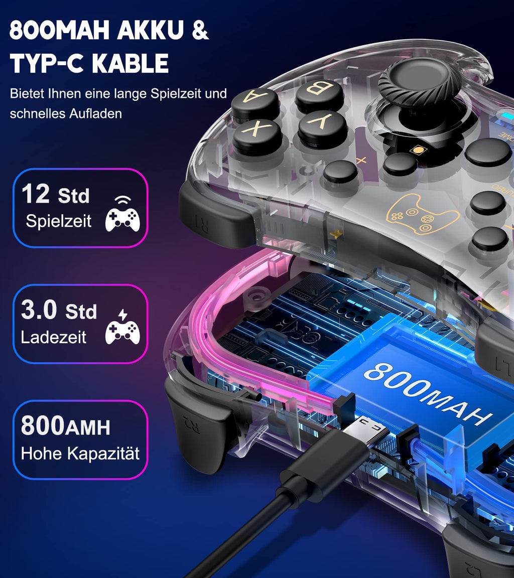 HELLCOOL Switch Controller, Kabellos Switch Pro Controller für Switch/Lite/OLED Konsole, Macro/Turbo/Aufwachfunktion, Präzise Steuerung, Dual Motors Vibration, 15 Std Spieldauer