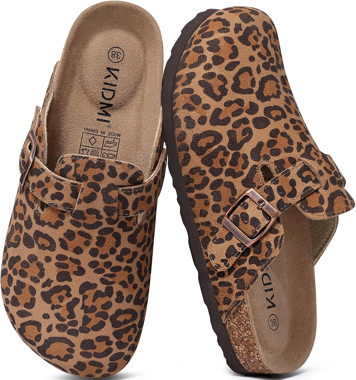 KIDMI Genuine Suede Clogs for Women Men Cork Footbed Mules Potato Shoes