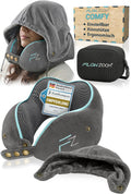 FLOWZOOM Comfy Nackenkissen Flugzeug & Auto mit Kapuze - Einstellbares Memory Foam Reisekissen mit Druckknöpfen für 360° Stütze, weicher Bezug - inkl. Transportbeutel - Grau