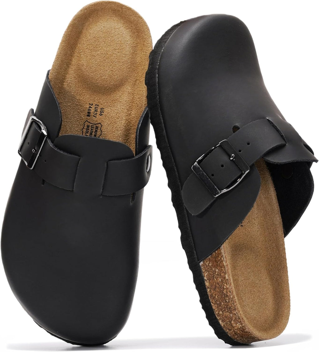 Project Cloud 100% Genuine Leather Womens Cork Footbed Clogs for Women