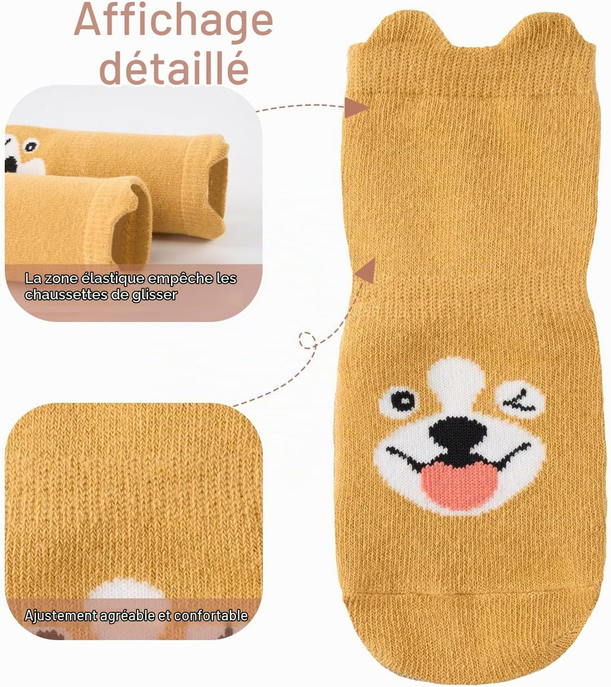 SockWaddles Chaussettes de bébé, 5 paires de chaussettes antidérapantes ABS respirantes pour enfants, chaussettes de bébé en coton, garçons et filles avec des animaux et des licornes