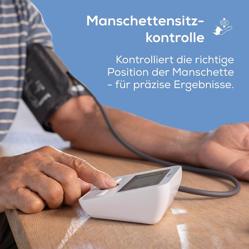 Beurer BM 27 Oberarm-Blutdruckmessgerät mit Manschettensitzkontrolle, klinisch validiert, Manschette für 22-42 cm, Risikoindikator, Arrhythmie-Erkennung, Datenübertragung zu Apple Health und co.