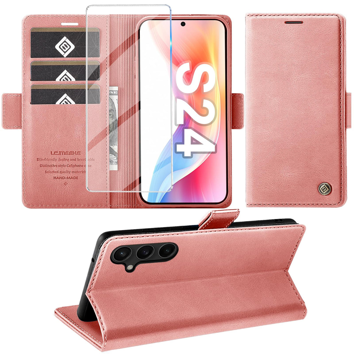 Giyer Handyhülle für Samsung Galaxy S24 5G Hülle mit Schutzfolie, Schutzhülle Galaxy S24 5G PU-Leder Wallet Flip Case Standfunktion Kartenfach Klapphülle für Samsung S24 5G Full Cover (Grün)