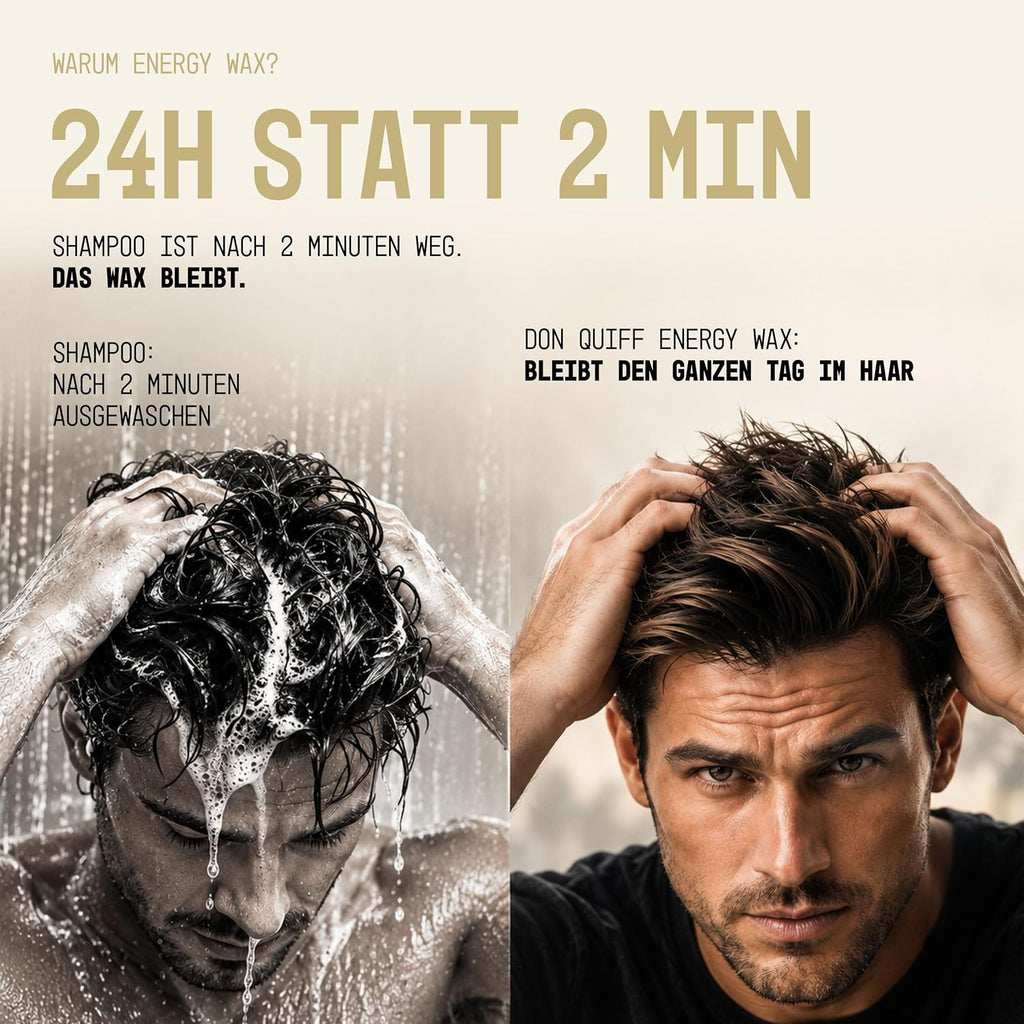 Don Quiff Energy Wax – Haarwachs für Männer aus Die Höhle der Löwen – starker matter Halt, Clay Pomade mit Coffein, Biotin & Ectoin, UVA/UVB-Filter – 80 ml – Made in Germany