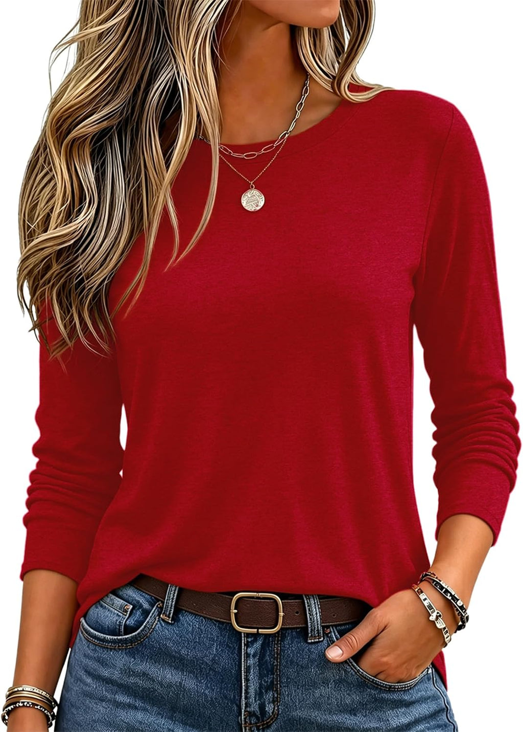 Zeagoo Women's Casual Shirts Long Sleeve Tops Crewneck Tshirts Fall Clothes