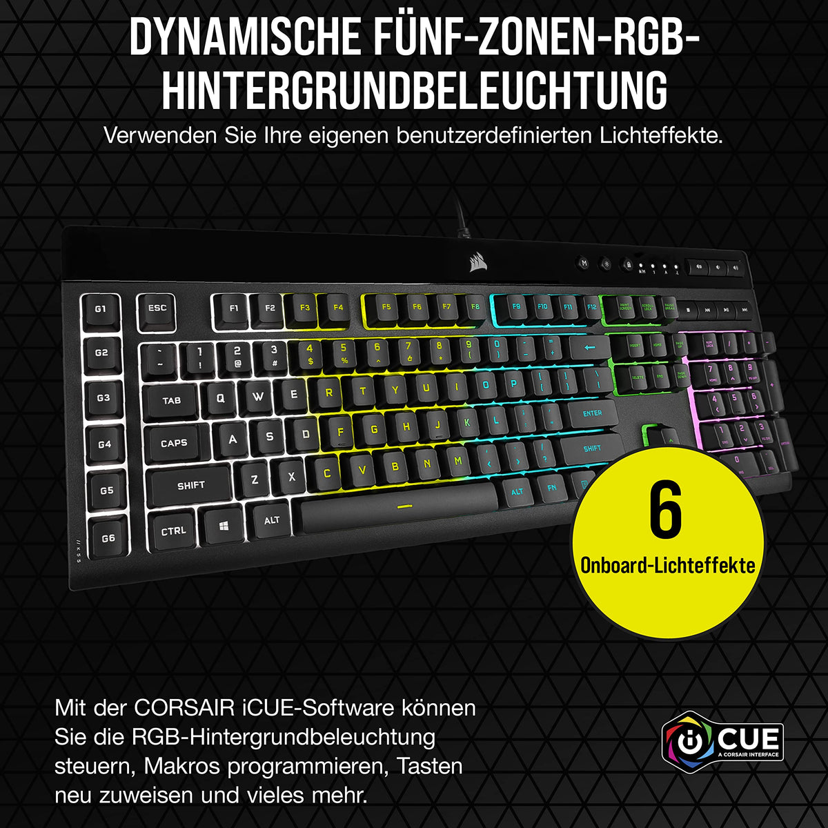 Corsair K55 CORE RGB Membran Kabelgebundene Gaming-Tastatur – Schwarz