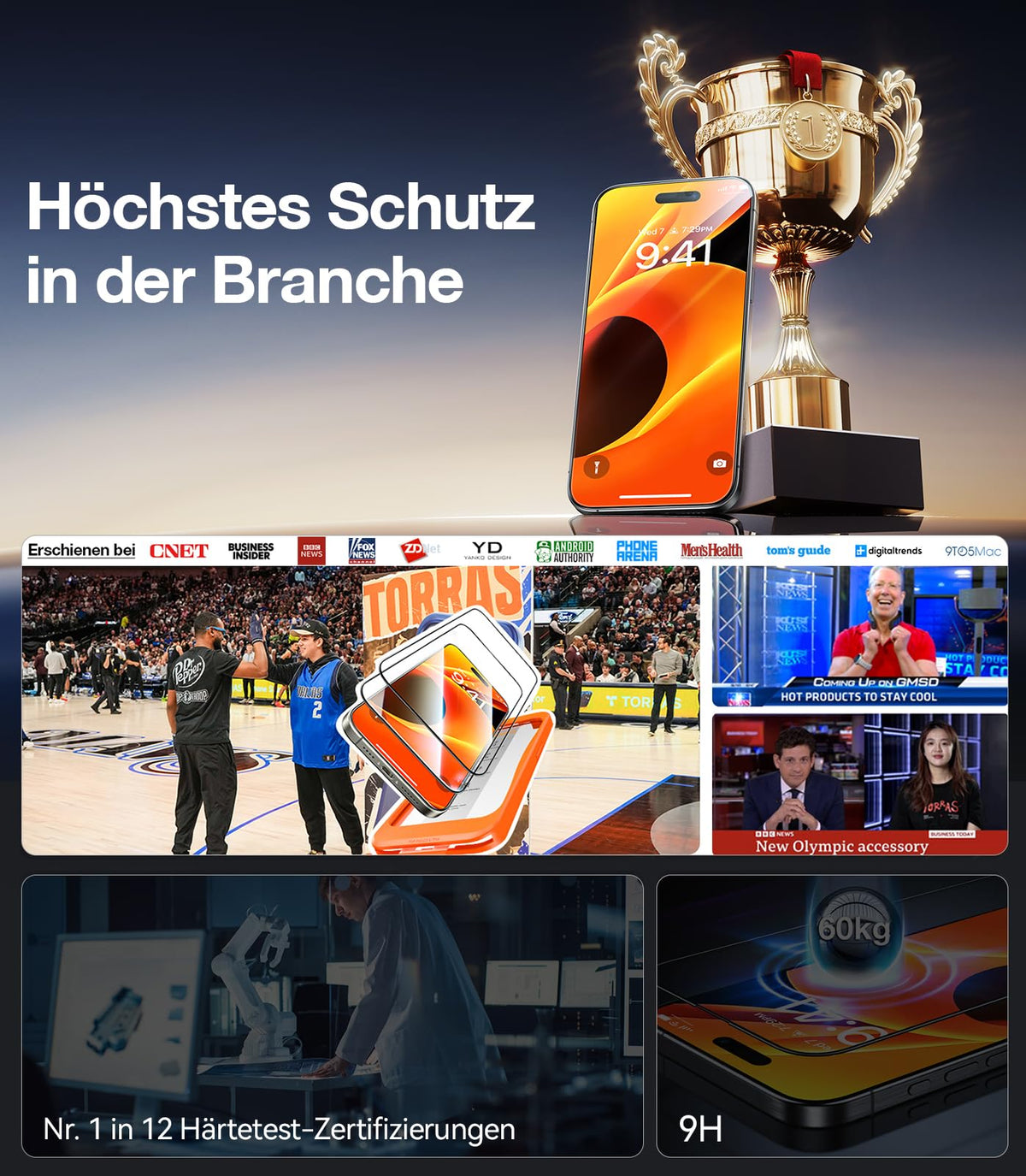 TORRAS für iPhone 18 Pro für Panzerglas TOP 9H+, Auto-Montage, 2 Stück