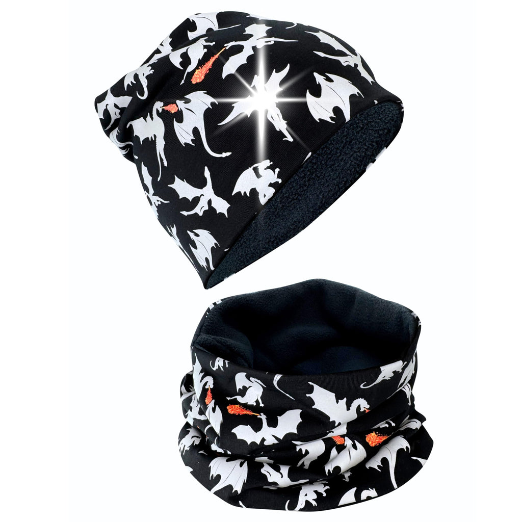 HECKBO 360° Reflektor Kinder Mütze & Loop Schal Set - 95% Baumwolle - weiches & pflegeleichtes Stretch-Material - Beanie Frühling Herbst Winter (48-54 cm)