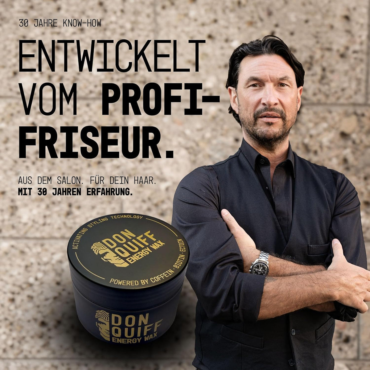 Don Quiff Energy Wax – Haarwachs für Männer aus Die Höhle der Löwen – starker matter Halt, Clay Pomade mit Coffein, Biotin & Ectoin, UVA/UVB-Filter – 80 ml – Made in Germany