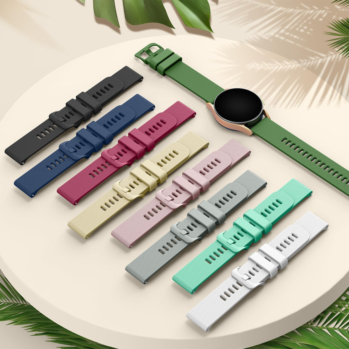 Wanme 20mm Bracelet de Montre en Silicone, Souple Bracelet de Replacement en Dégagement Rapide avec Boucle en Même Couleur Homme Femme 20mm, Starlight