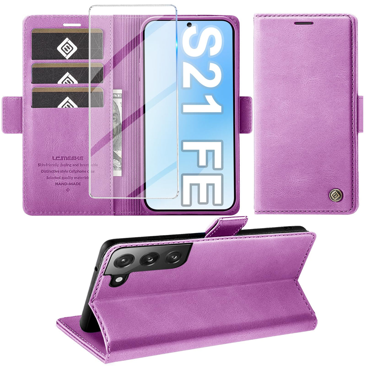 Giyer Handyhülle für Samsung Galaxy S24 5G Hülle mit Schutzfolie, Schutzhülle Galaxy S24 5G PU-Leder Wallet Flip Case Standfunktion Kartenfach Klapphülle für Samsung S24 5G Full Cover (Grün)