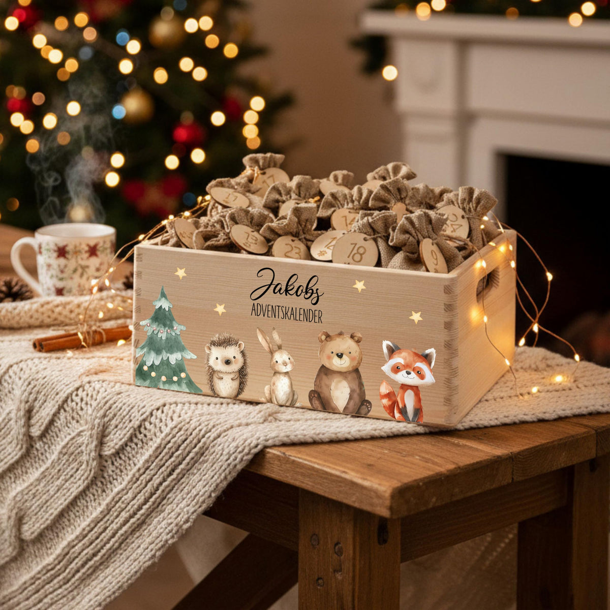 Bärenfreunde Personalisierter Adventskalender zum Befüllen, Holz, Baum