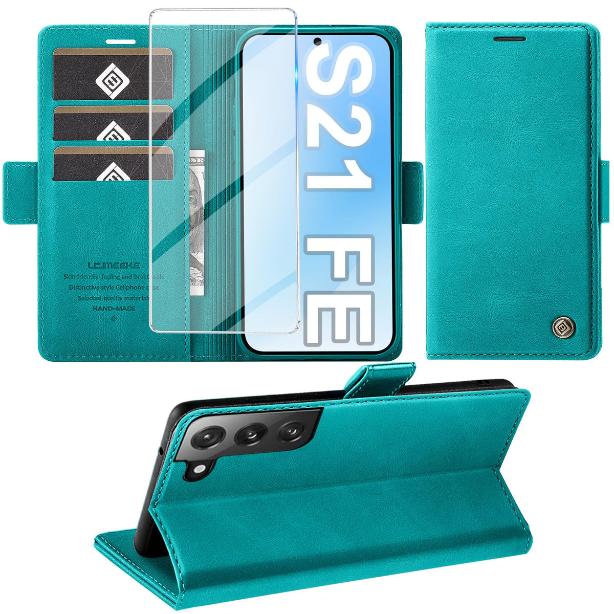 Giyer Handyhülle für Samsung Galaxy S24 5G Hülle mit Schutzfolie, Schutzhülle Galaxy S24 5G PU-Leder Wallet Flip Case Standfunktion Kartenfach Klapphülle für Samsung S24 5G Full Cover (Grün)