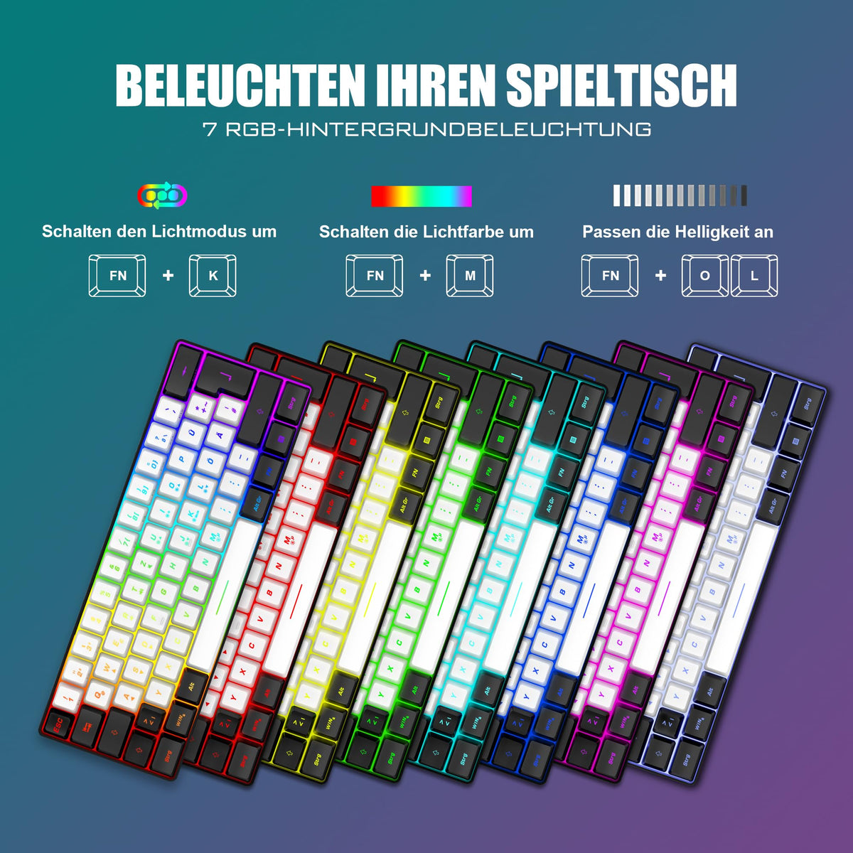 RedThunder 60% Kabelloses RGB Gaming Tastatur und Maus Set, QWERTZ DE Layout, Wiederaufladbare Funktastatur mit Ultraleichte Gaming Maus mit Wabenkonstruktion, für PC MAC PS5 Xbox Gamer, Büro.