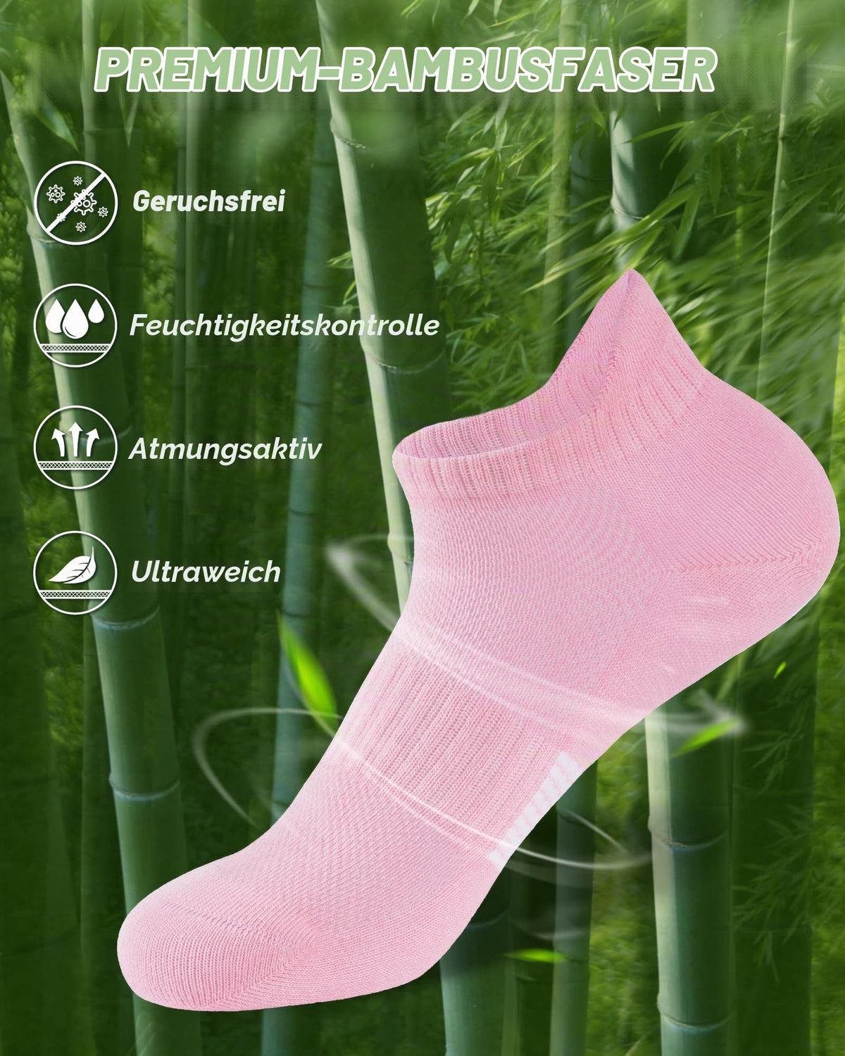Bambus Sneaker Socken Damen, 6 Paar, Atmungsaktiv