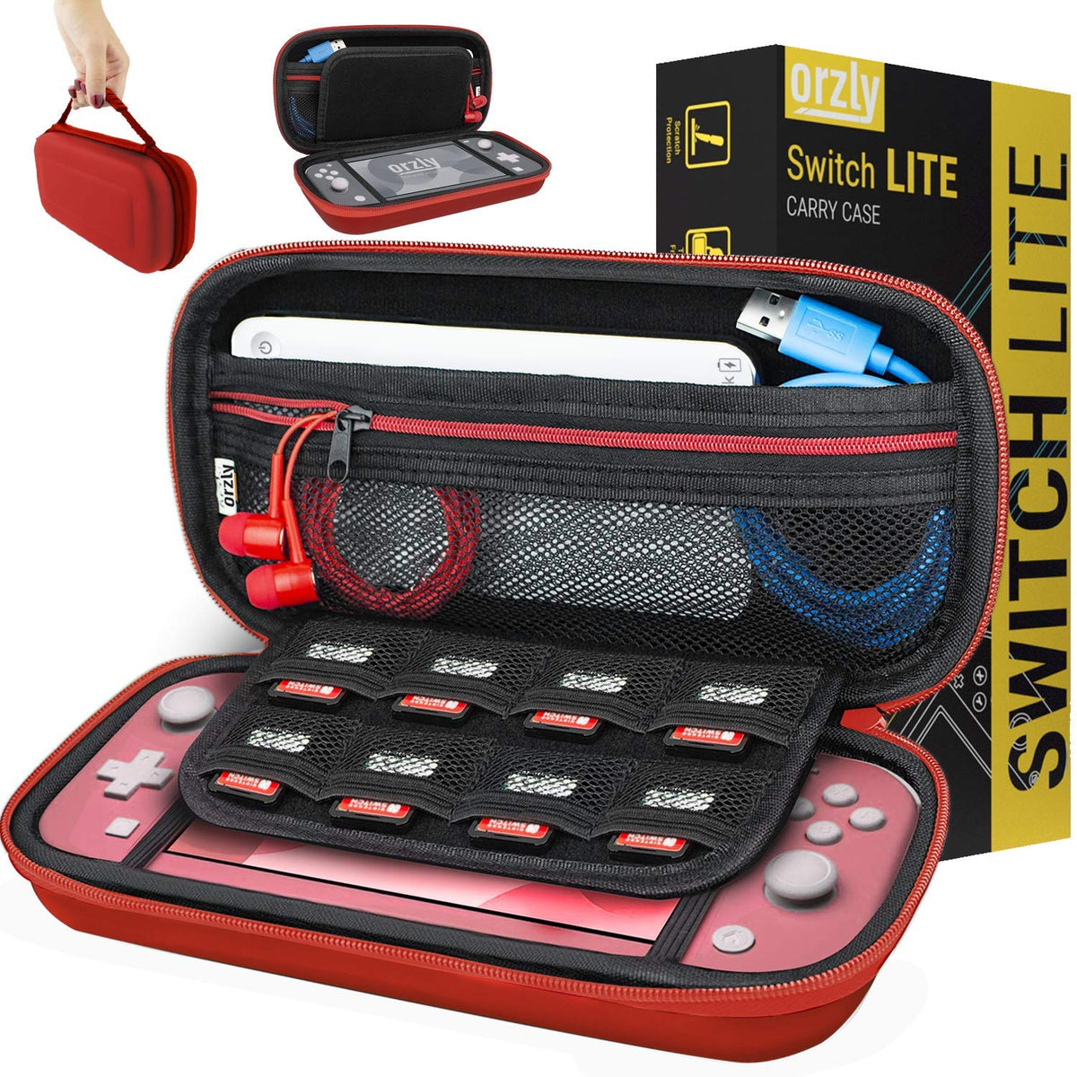 Orzly Tragetasche kompatibel mit Nintendo Switch Lite (2019) – Aufbewahrungstasche - Hartschalen Case/Hülle/Schutzhülle für die Verwendung mit der Nintendo Switch Lite Konsole & Accesoires - ROSA