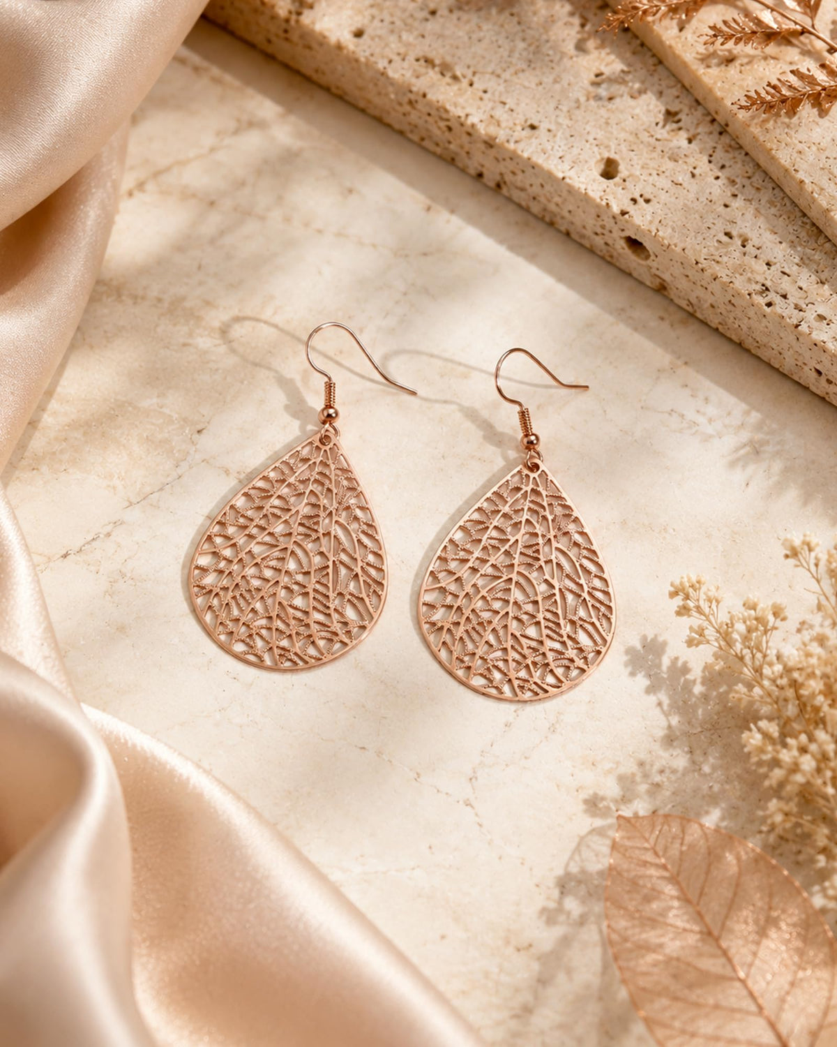14K Gold vergoldet Blattgold Ohrringe für Frauen, Silber Ohrringe Hängend Damen mit Anhänger Tropfenform, Wassertropfen Schmuck für Geschenk