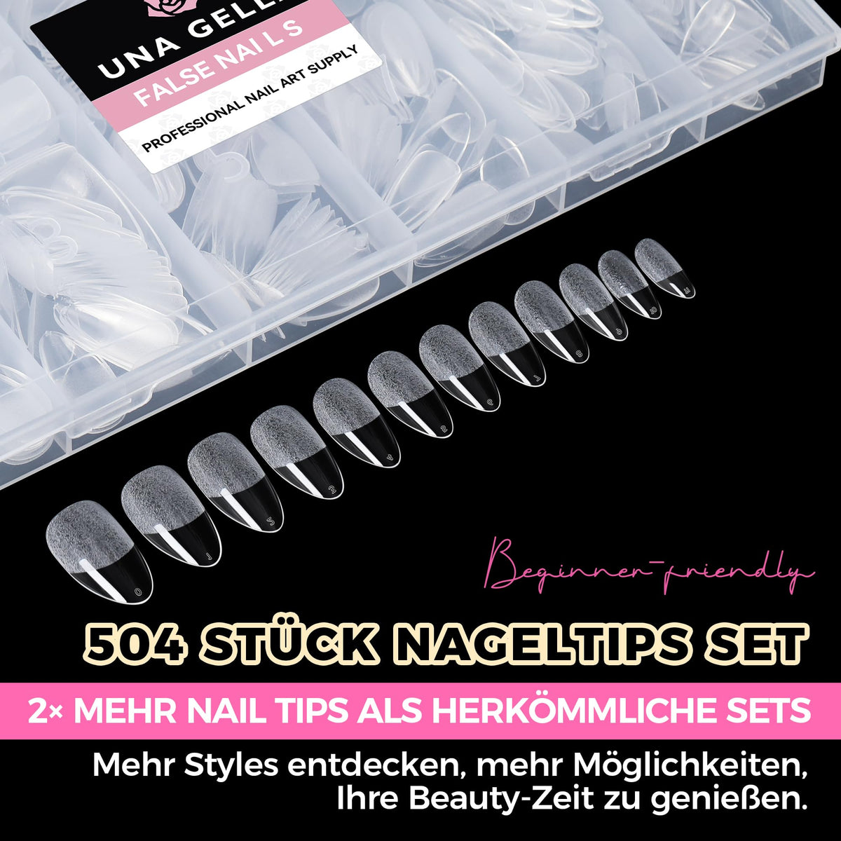 UNA GELLA Kurze Mandel Nail Tips 504 Stück