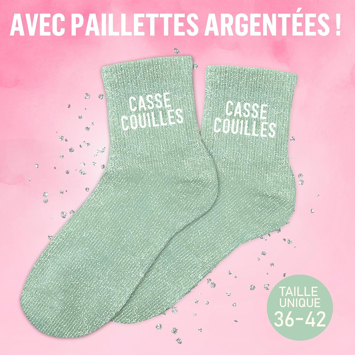 MASSA Chaussettes Paillettes - Taille Unique - Parfaite, Unique, Wesh, Tana, Princesse, Pipelette, Raleuse, Gourmande, Aigrie, Mamounette - Chaussettes à Paillettes