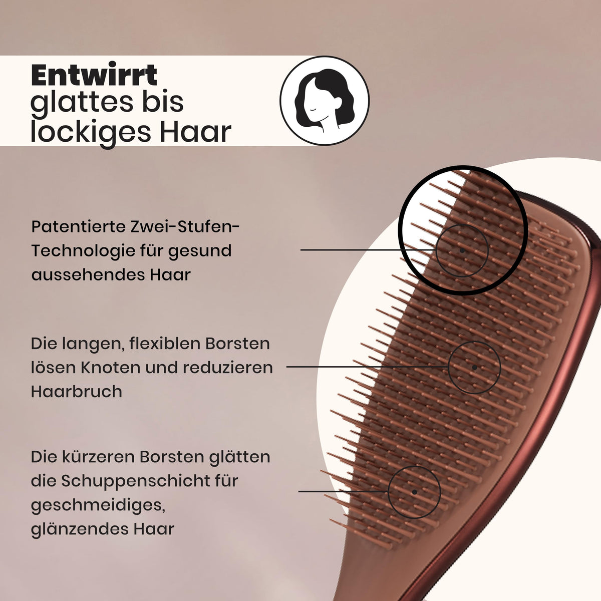 Tangle Teezer Ultimate Detangler Haarbürste – Nasses & Trockenes Haar – Entwirrungsbürste für Alle Haartypen – Zweistufige Borsten Reduzieren Haarbruch & Knoten – Champagner Gold mit Chrom-Finish