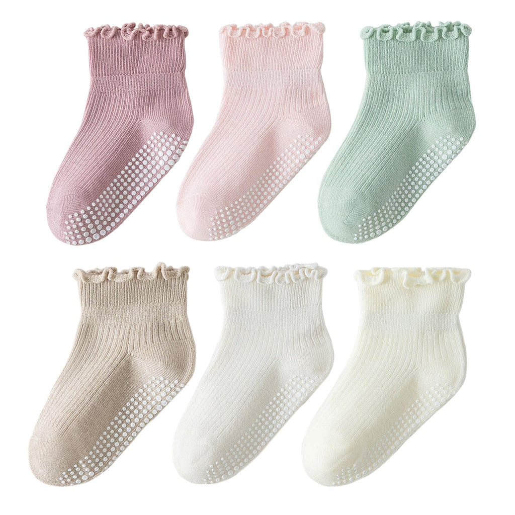 ANYANIME Kleinkind-Socken mit Rüschen für Mädchen, rutschfeste Babysocken mit Noppen, süße Rüschen-Socken
