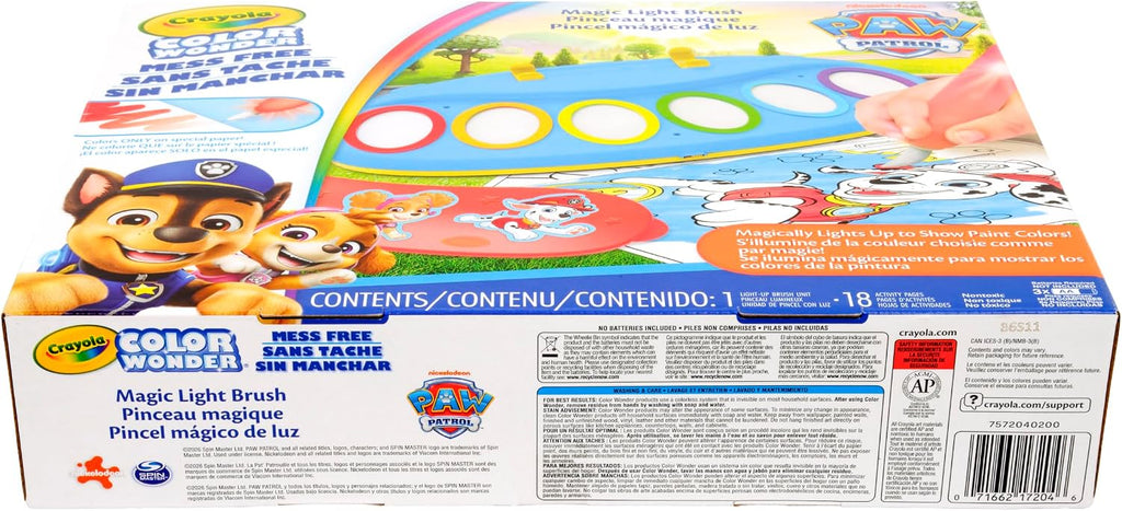 Crayola PAW Patrol Color Wonder Magic Light Brush – Mess Free Painting Kit for Kids with Lightup Brush, Gift for Toddlers, Preschool Art Activities, Ages 3+