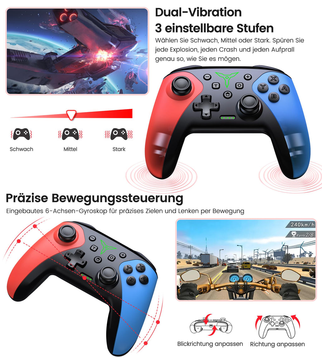 HELLCOOL Switch Controller, Kabellos Switch Pro Controller für Switch/Lite/OLED Konsole, Macro/Turbo/Aufwachfunktion, Präzise Steuerung, Dual Motors Vibration, 15 Std Spieldauer