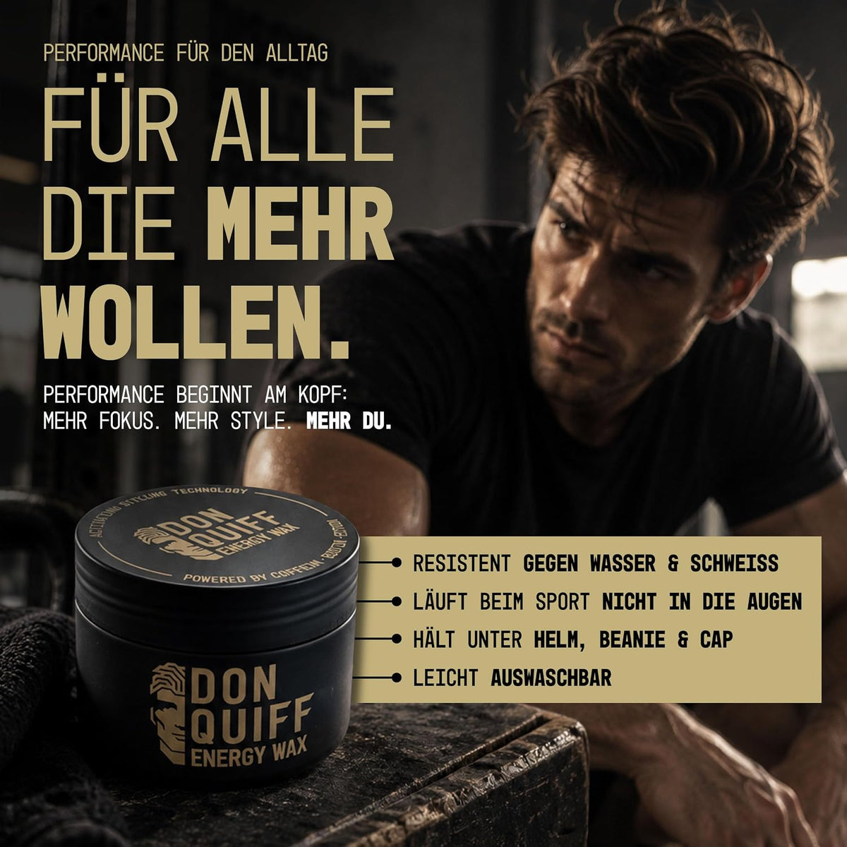 Don Quiff Energy Wax – Haarwachs für Männer aus Die Höhle der Löwen – starker matter Halt, Clay Pomade mit Coffein, Biotin & Ectoin, UVA/UVB-Filter – 80 ml – Made in Germany