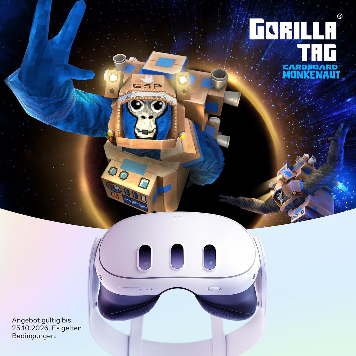 Meta Quest 3 512 GB | VR-Headset – 30 % höhere Auflösung – Doppelte Grafikleistung – Virtual Reality ohne Kabel – Gorilla Tag Cardboard Monkenaut Bundle – Amazon Exclusive