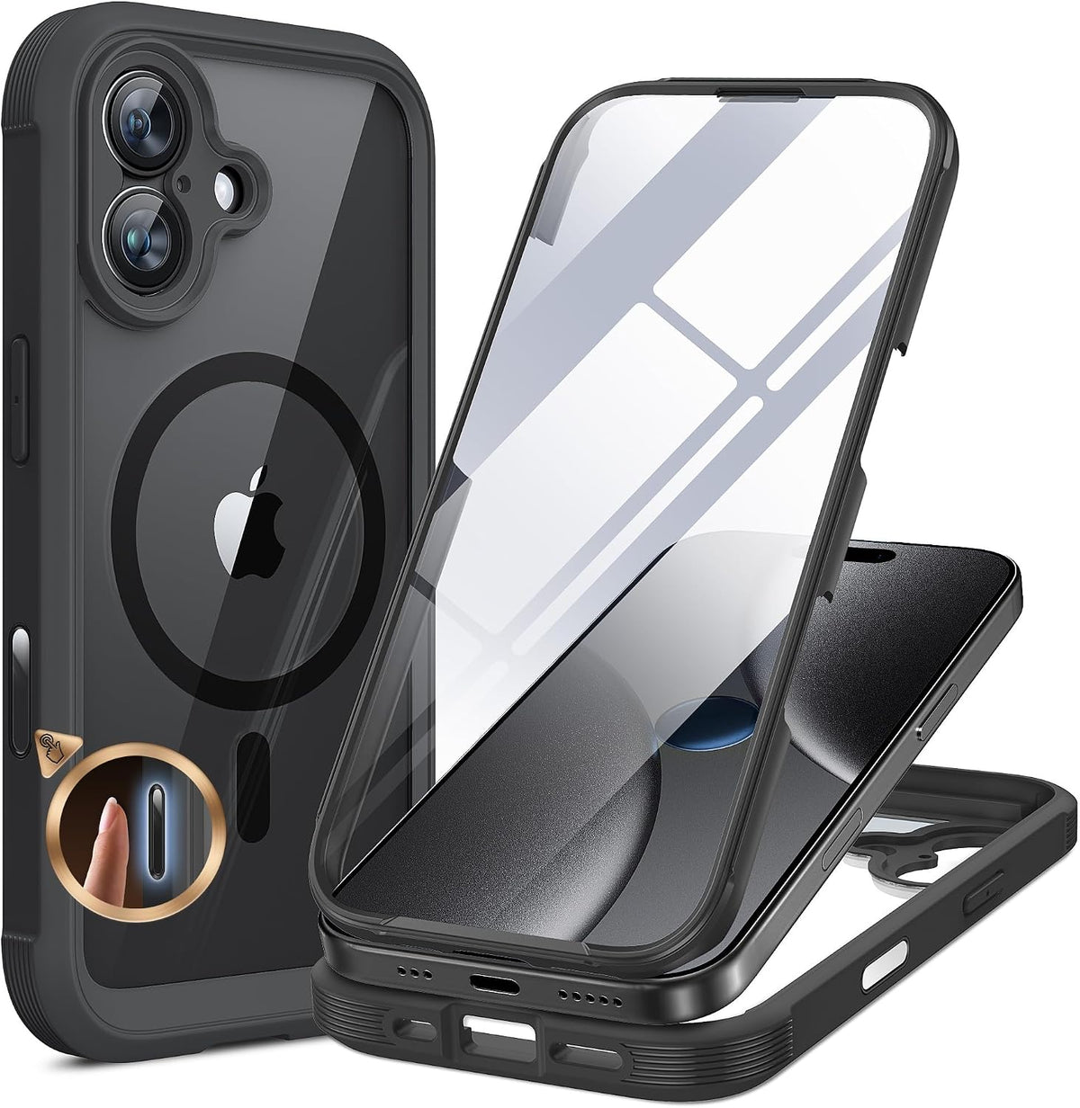 Miracase für iPhone 17 Hülle 6,3 Zoll,360 Grad Komplettschutz,Schwarz