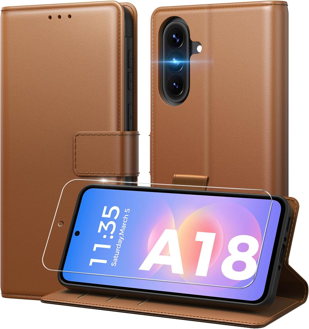 Peakally Handyhülle für Samsung Galaxy A17 5G Hülle [Mit 1 Stück Panzer Schutz Glas] [Premium PU Leder] [RFID-Blockierung] [Kartenfach] Klapphülle kompatibel mit Galaxy A17 5G / 4G - Grün
