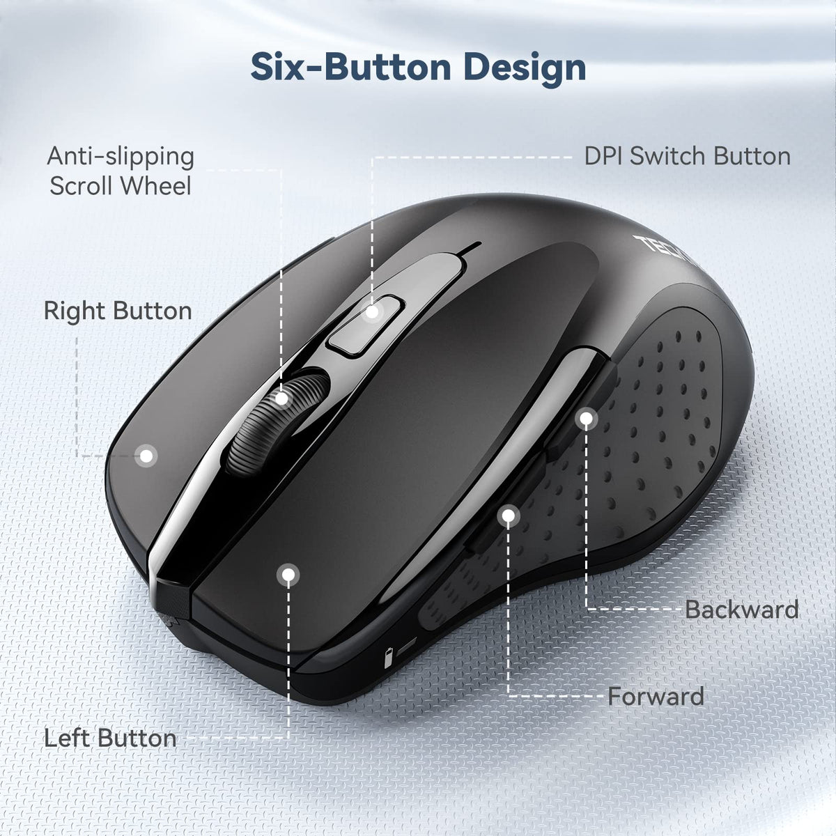 TECKNET Kabellose Maus, 2.4G Optische Funkmaus mit USB Empfänger, Grau