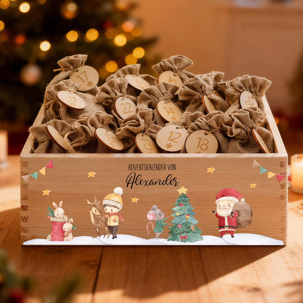 Bärenfreunde Personalisierter Adventskalender zum Befüllen, Holz, Baum