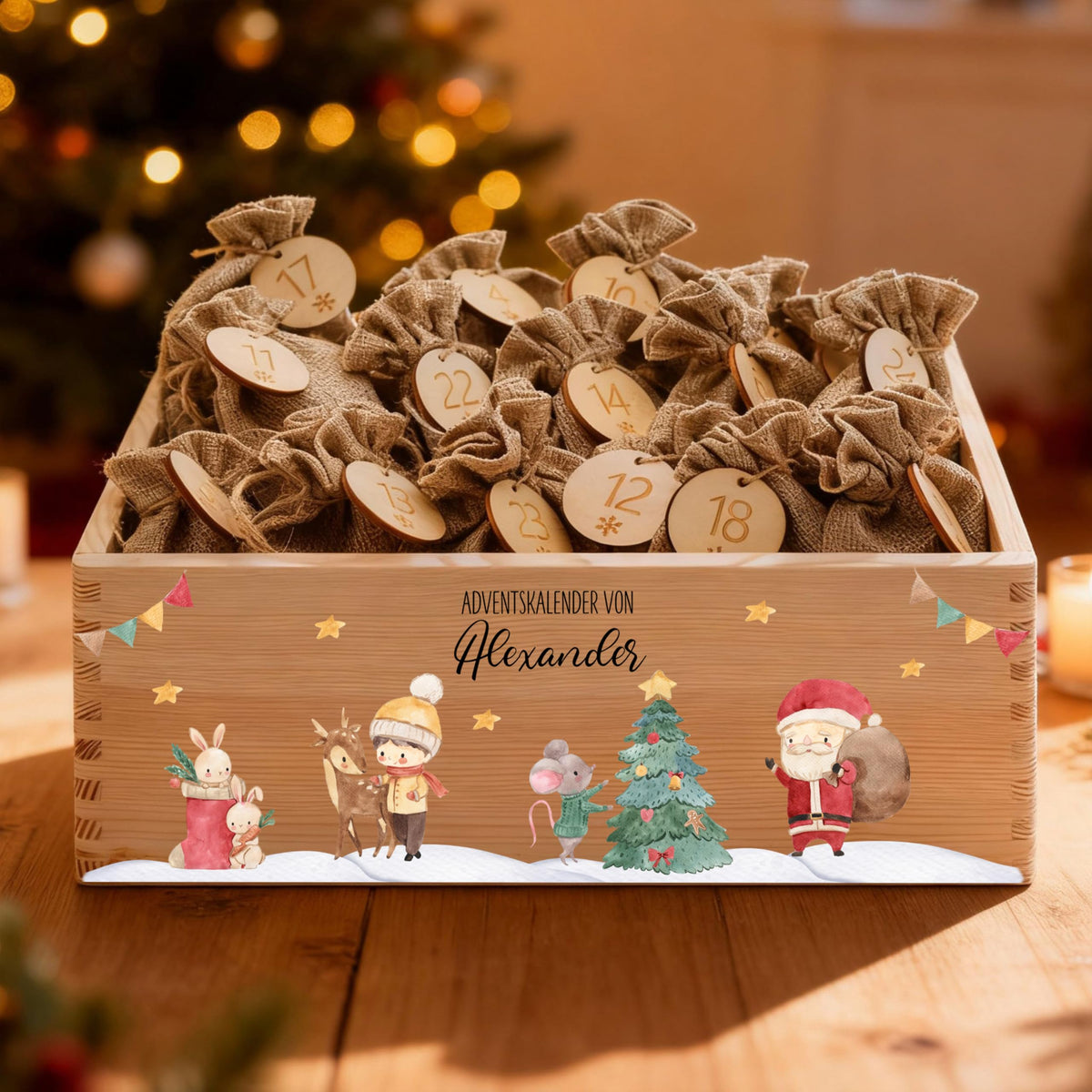 Bärenfreunde Personalisierter Adventskalender zum Befüllen, Holz, Baum
