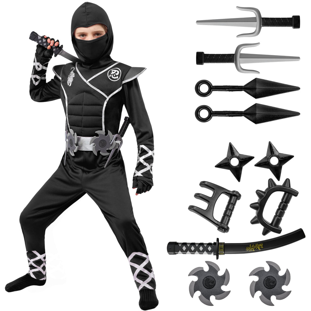 Spooktacular Creations Halloween Ninja Costume, Ninja Outfit Set for Kids, Halloween Costumes for Boys Dress Up Party