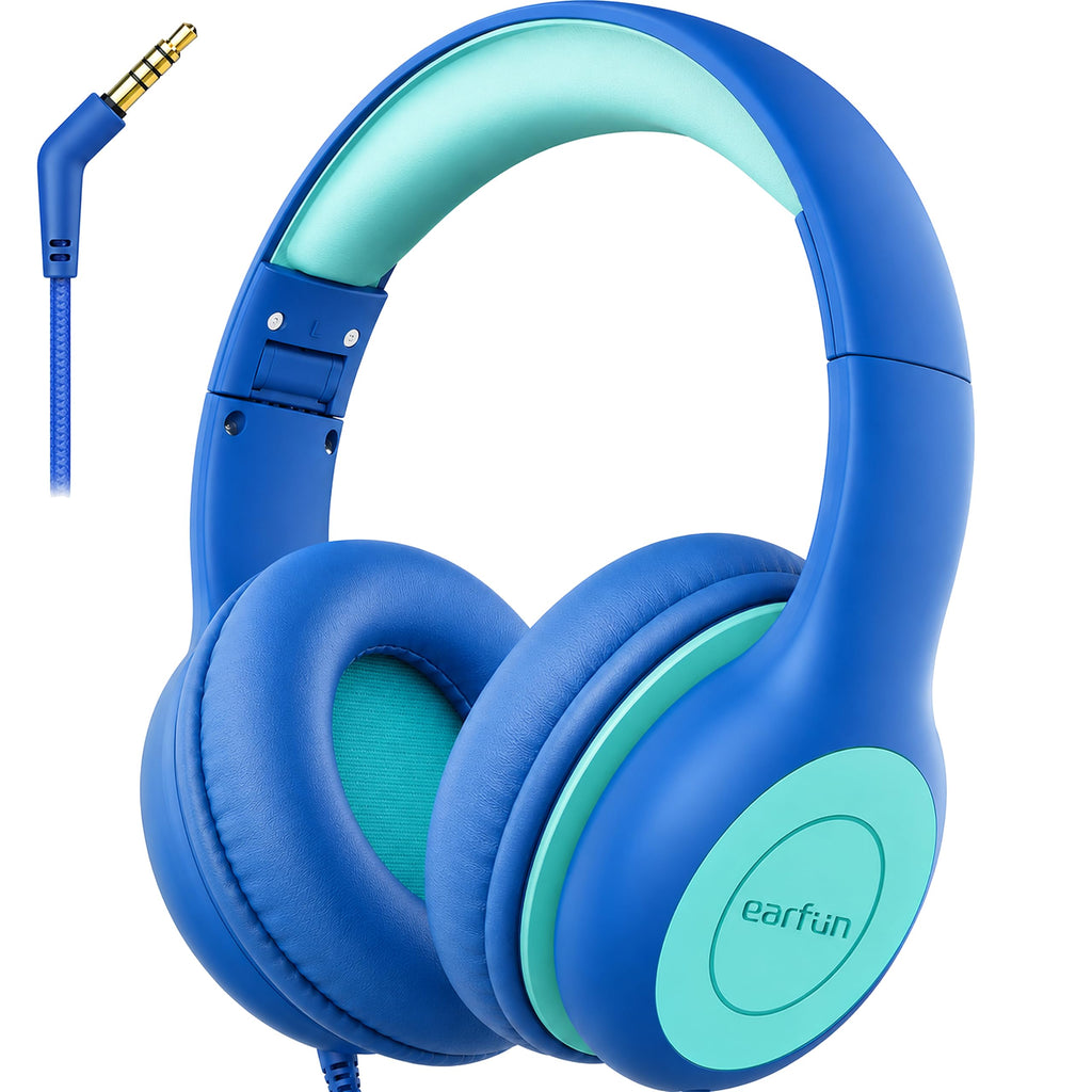 EarFun Kinder Kopfhörer mit 3,5 mm Kabel, Lautstärkebegrenzung, Blau-grün