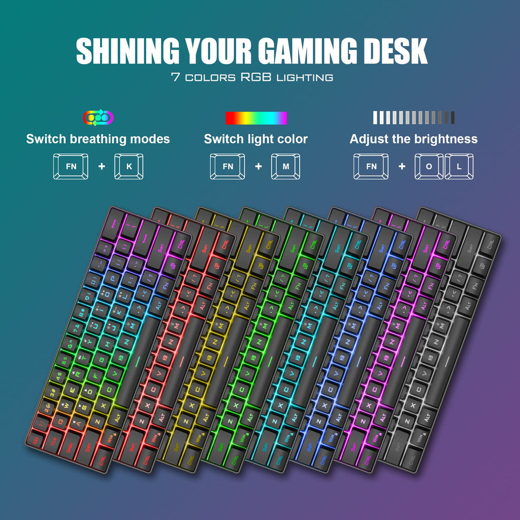 RedThunder 60% Kabelloses RGB Gaming Tastatur und Maus Set, QWERTZ DE Layout, Wiederaufladbare Funktastatur mit Ultraleichte Gaming Maus mit Wabenkonstruktion, für PC MAC PS5 Xbox Gamer, Büro.