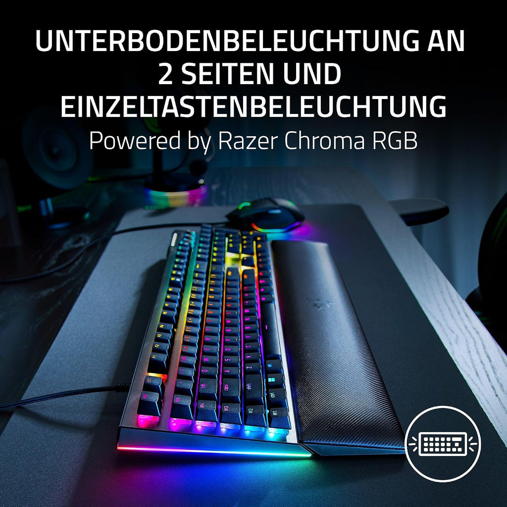 Razer BlackWidow V4 - Mechanische Gaming-Tastatur Chroma RGB (Mechanische Yellow Switches, 6 eigene Makro-Tasten, Doubleshot-ABS-Tastenkappen) QWERTZ DE-Layout | Schwarz