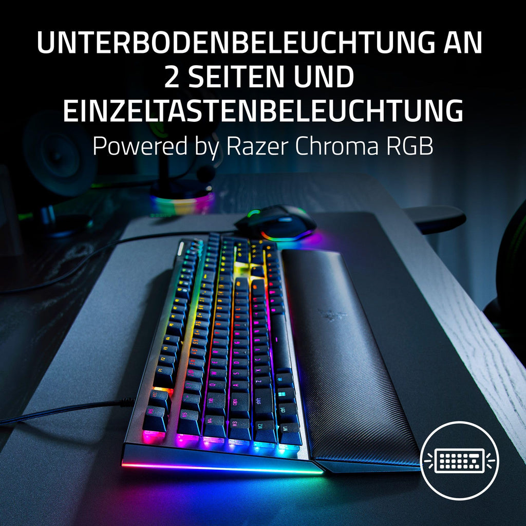 Razer BlackWidow V4 - Mechanische Gaming-Tastatur Chroma RGB (Mechanische Yellow Switches, 6 eigene Makro-Tasten, Doubleshot-ABS-Tastenkappen) QWERTZ DE-Layout | Schwarz
