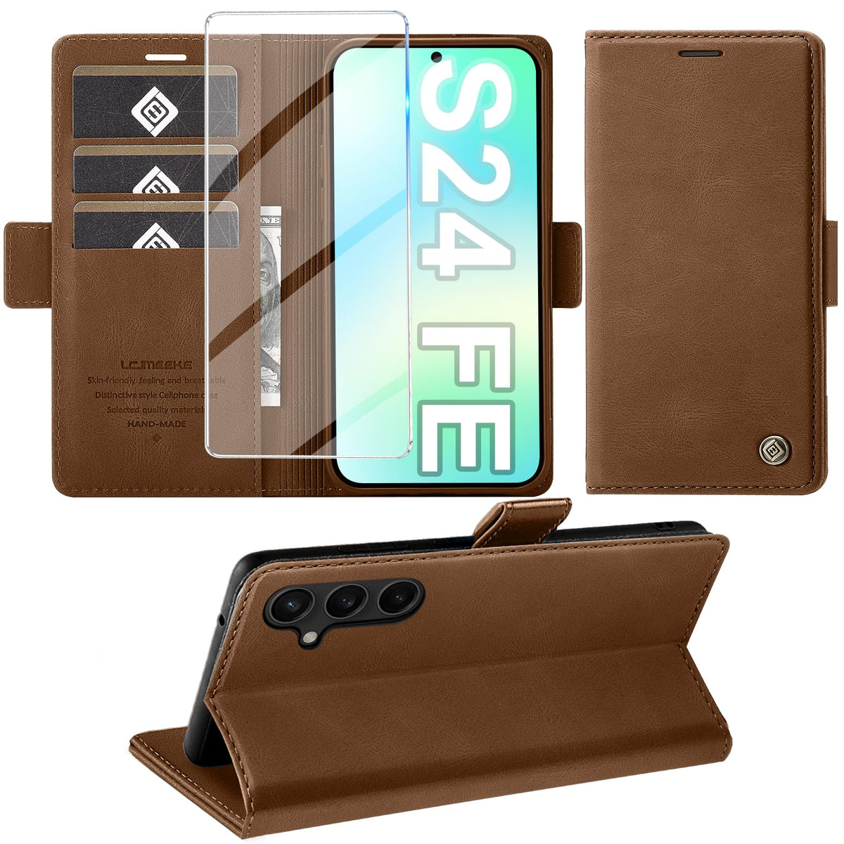Giyer Handyhülle für Samsung Galaxy S24 5G Hülle mit Schutzfolie, Schutzhülle Galaxy S24 5G PU-Leder Wallet Flip Case Standfunktion Kartenfach Klapphülle für Samsung S24 5G Full Cover (Grün)