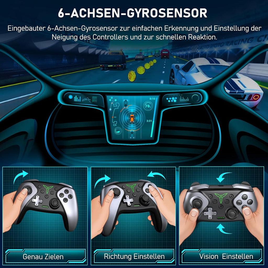 HELLCOOL Switch Controller, Kabellos Switch Pro Controller für Switch/Lite/OLED Konsole, Macro/Turbo/Aufwachfunktion, Präzise Steuerung, Dual Motors Vibration, 15 Std Spieldauer
