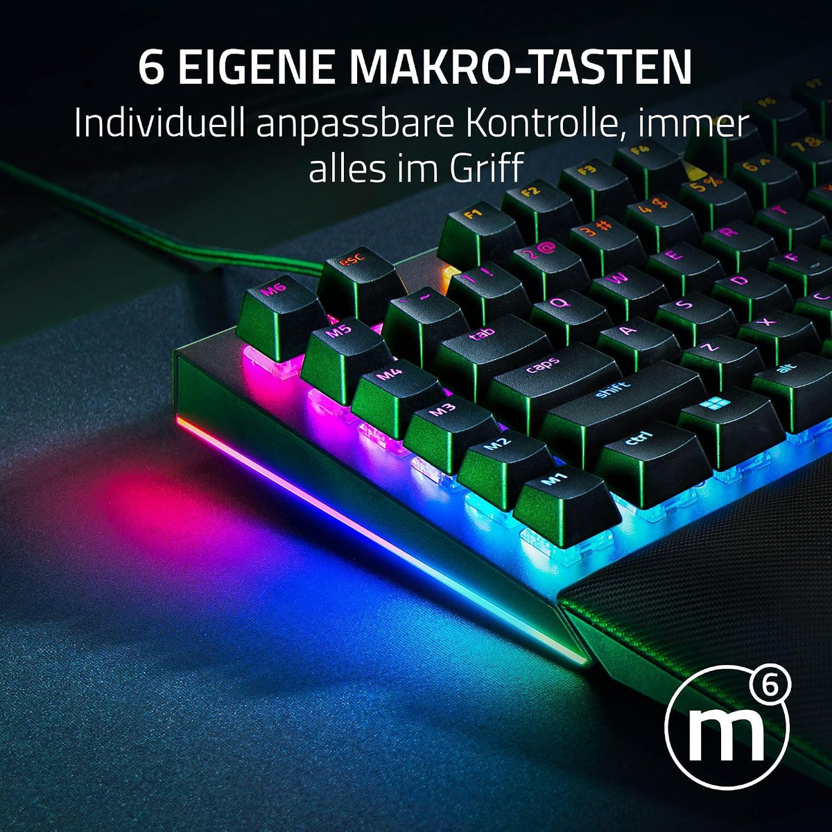 Razer BlackWidow V4 - Mechanische Gaming-Tastatur Chroma RGB (Mechanische Yellow Switches, 6 eigene Makro-Tasten, Doubleshot-ABS-Tastenkappen) QWERTZ DE-Layout | Schwarz