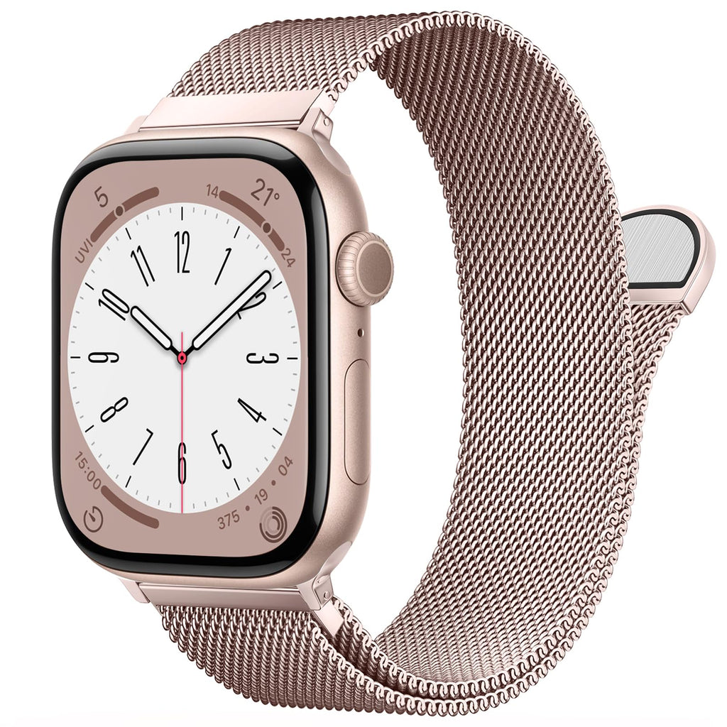 OULUOQI Edelstahl Milanaise Armband für Apple Watch 44mm 46mm 45mm 49mm